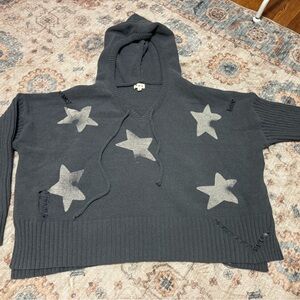 POL Charcoal Hoodie Sweater with Cream Star Accents